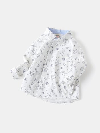 Fiúknak szóló hosszú ujjú ing, négyzetes gallérral, cartoon mintával, 100% pamut, puha felülettel.