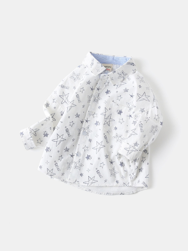 Fiúknak szóló hosszú ujjú ing, négyzetes gallérral, cartoon mintával, 100% pamut, puha felülettel.