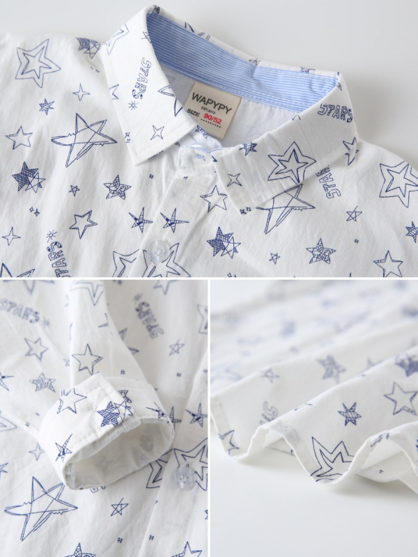 Fiúknak szóló hosszú ujjú ing, négyzetes gallérral, cartoon mintával, 100% pamut, puha felülettel.