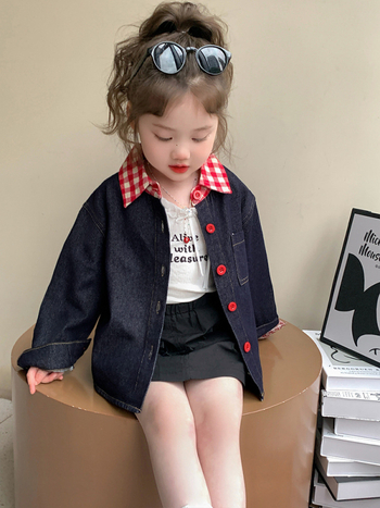 Gyerekeknek készült farmering, karikatúra kutyus mintával, lapos gallér, hosszú ujjú, 3–8 éveseknek