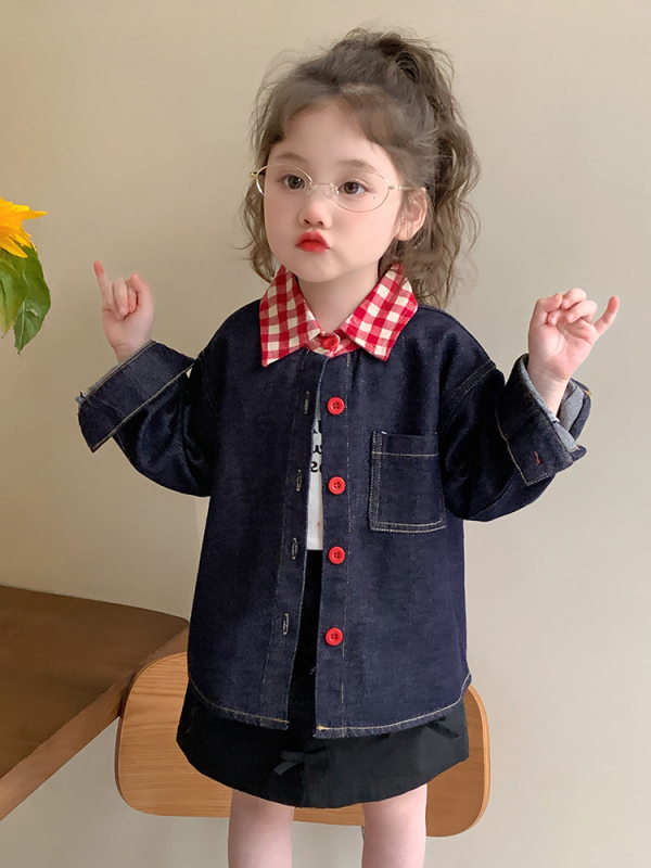 Gyerekeknek készült farmering, karikatúra kutyus mintával, lapos gallér, hosszú ujjú, 3–8 éveseknek