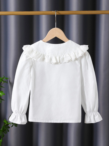 Lányoknak készült hosszú ujjú pamut ing, reveres galléros, egyszínű, lágy felületkezeléssel, tavasz–ősz