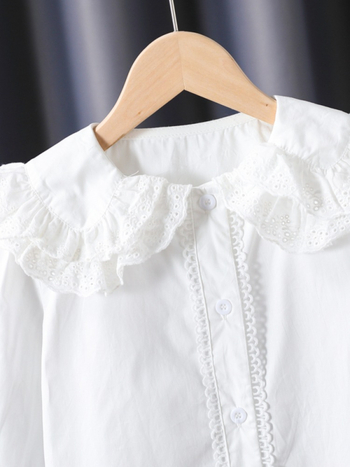 Lányoknak készült hosszú ujjú pamut ing, reveres galléros, egyszínű, lágy felületkezeléssel, tavasz–ősz