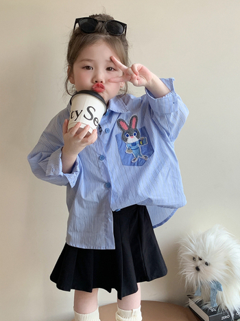 Lányoknak szóló ing, koreai verzió, csíkos mintázat, 95%-os pamut, tavasz–ősz.