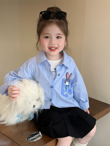 Lányoknak szóló ing, koreai verzió, csíkos mintázat, 95%-os pamut, tavasz–ősz.