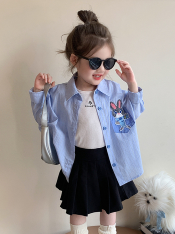 Lányoknak szóló ing, koreai verzió, csíkos mintázat, 95%-os pamut, tavasz–ősz.