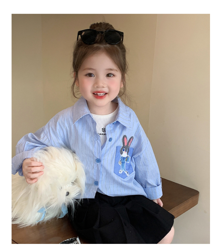 Lányoknak szóló ing, koreai verzió, csíkos mintázat, 95%-os pamut, tavasz–ősz.