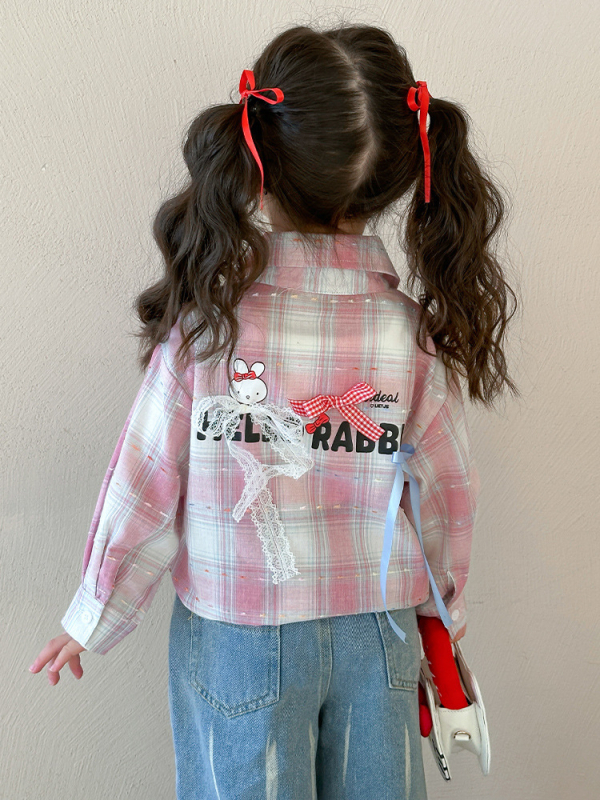 Lányoknak szóló ing-dzseki, koreai stílusú kockás mintával, hosszú ujjú, V-nyakú, pamut-keverék puha felülettel, 3–8 éveseknek