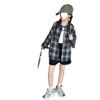 Mergaitėms ilgomis rankovėmis marškinėliai su languotu raštu, Pietų Korėjos stilius, Vinylon audinys, pavasaris-ruduo, nuo 8 metų