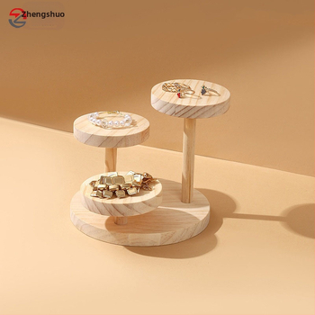 Ξύλινη βιτρίνα κοσμημάτων, στρογγυλή, τριών επιπέδων, περιστρεφόμενη βάση για δαχτυλίδια και ρολόγια