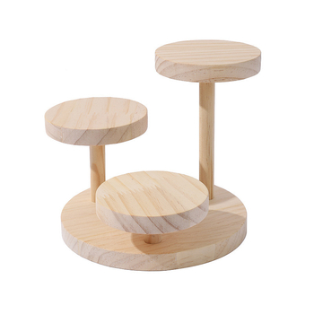 Ξύλινη βιτρίνα κοσμημάτων, στρογγυλή, τριών επιπέδων, περιστρεφόμενη βάση για δαχτυλίδια και ρολόγια