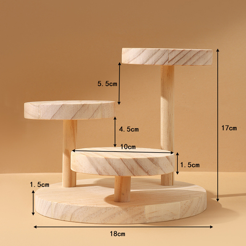 Ξύλινη βιτρίνα κοσμημάτων, στρογγυλή, τριών επιπέδων, περιστρεφόμενη βάση για δαχτυλίδια και ρολόγια