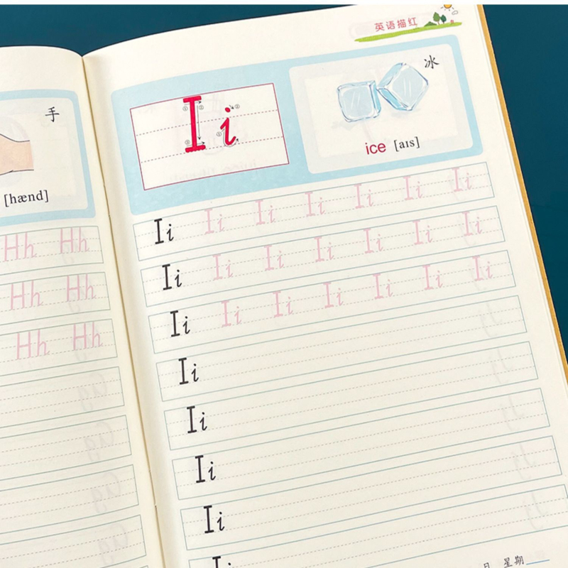 Angol betűk tracing könyv gyerekeknek: 26 betű (nagy- és kisbetűk), óvodásoknak kezdőknek; anyag: papír; alkalmas gyenge oldószerű tintára