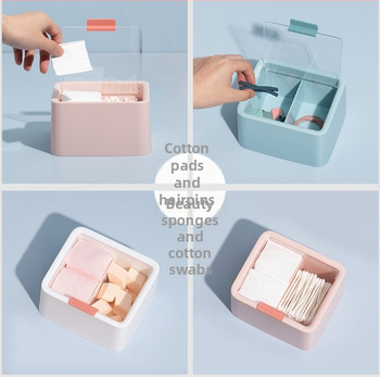 Κουτί αποθήκευσης καλλυντικών για επιτραπέζιο με διπλά διαμερίσματα και καπάκι, χωρητικότητα 1.5 L, προστασία από σκόνη, μοντέρνος μινιμαλιστικός σχεδιασμός, μοντέλο DH202094