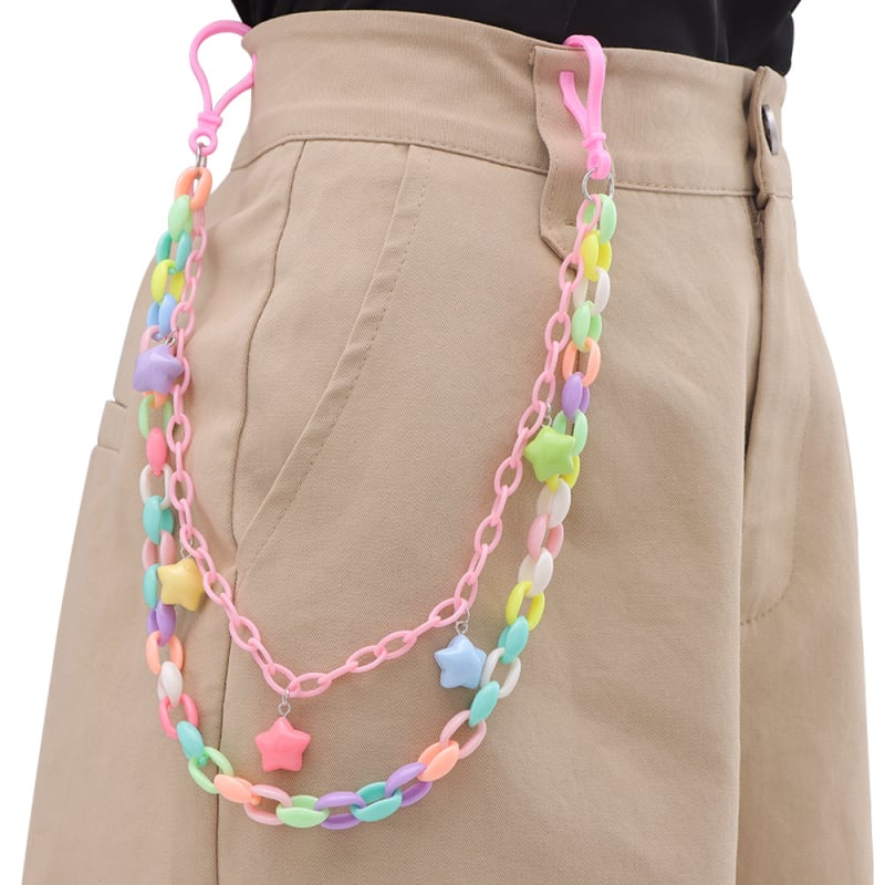 Стилна цветна акрилна звездна верижка за талия, метална конструкция, двойна халка, унисекс за младежи, многофункционален стил