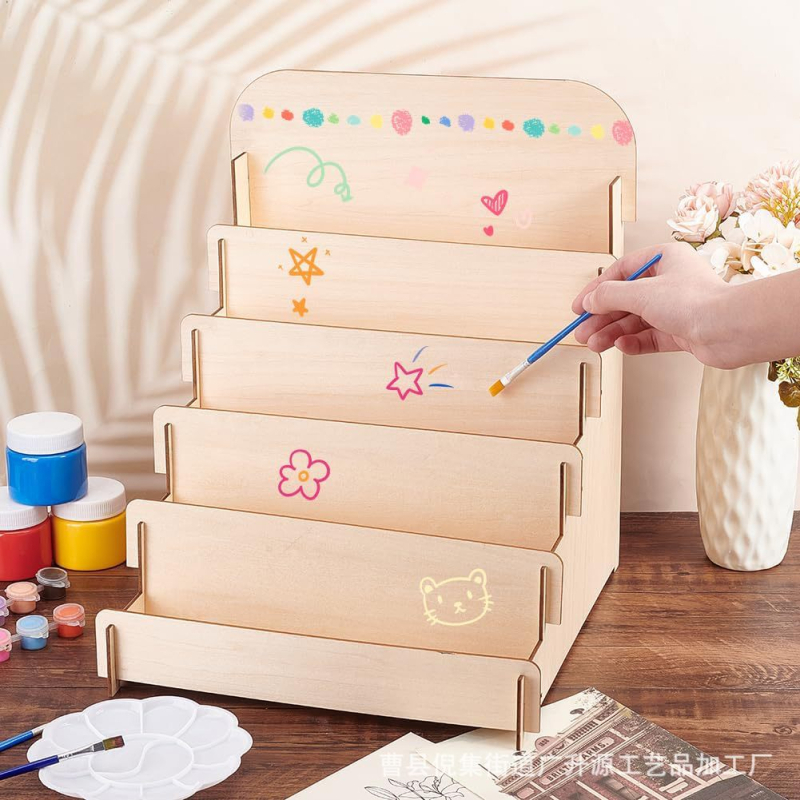 Fából készült asztali kártya- és posta tárolóállvány, 3 rétegű, asztali felületre szerelhető, modern minimál stílus, multifunkcionális