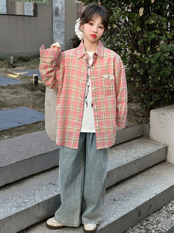 Gyerek ingje, koreai stílus, hosszú ujjú, kosztüm gallér, 85% pamut, 2025 tavasz, 8 év feletti lányoknak