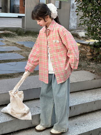 Gyerek ingje, koreai stílus, hosszú ujjú, kosztüm gallér, 85% pamut, 2025 tavasz, 8 év feletti lányoknak