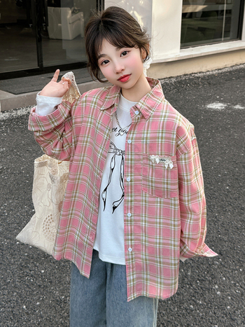 Gyerek ingje, koreai stílus, hosszú ujjú, kosztüm gallér, 85% pamut, 2025 tavasz, 8 év feletti lányoknak