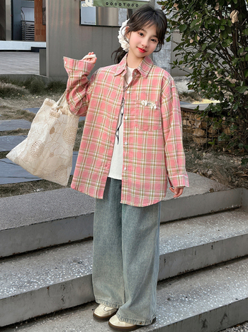 Gyerek ingje, koreai stílus, hosszú ujjú, kosztüm gallér, 85% pamut, 2025 tavasz, 8 év feletti lányoknak