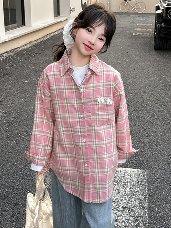 Gyerek ingje, koreai stílus, hosszú ujjú, kosztüm gallér, 85% pamut, 2025 tavasz, 8 év feletti lányoknak