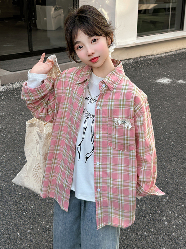 Gyerek ingje, koreai stílus, hosszú ujjú, kosztüm gallér, 85% pamut, 2025 tavasz, 8 év feletti lányoknak