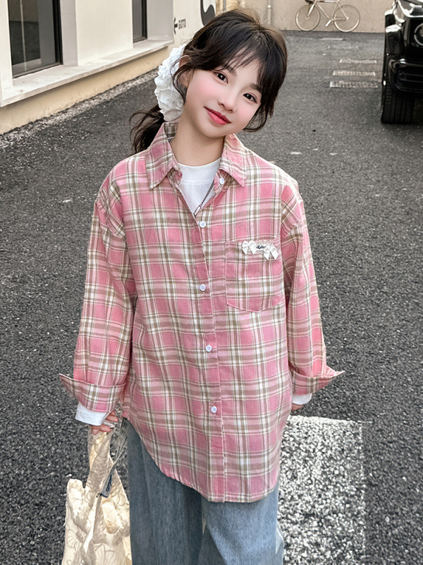 Gyerek ingje, koreai stílus, hosszú ujjú, kosztüm gallér, 85% pamut, 2025 tavasz, 8 év feletti lányoknak