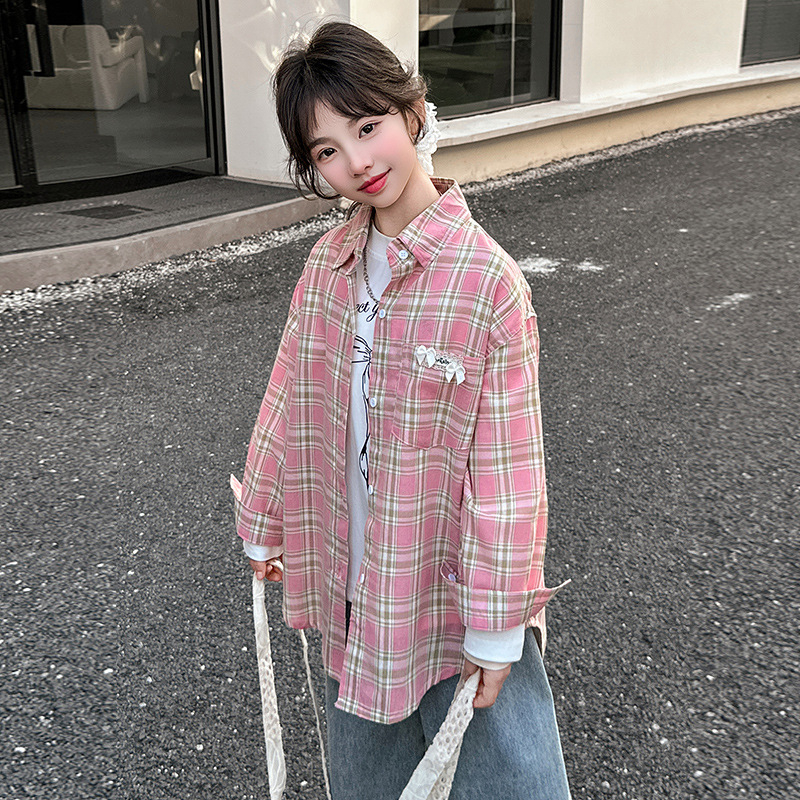 Gyerek ingje, koreai stílus, hosszú ujjú, kosztüm gallér, 85% pamut, 2025 tavasz, 8 év feletti lányoknak