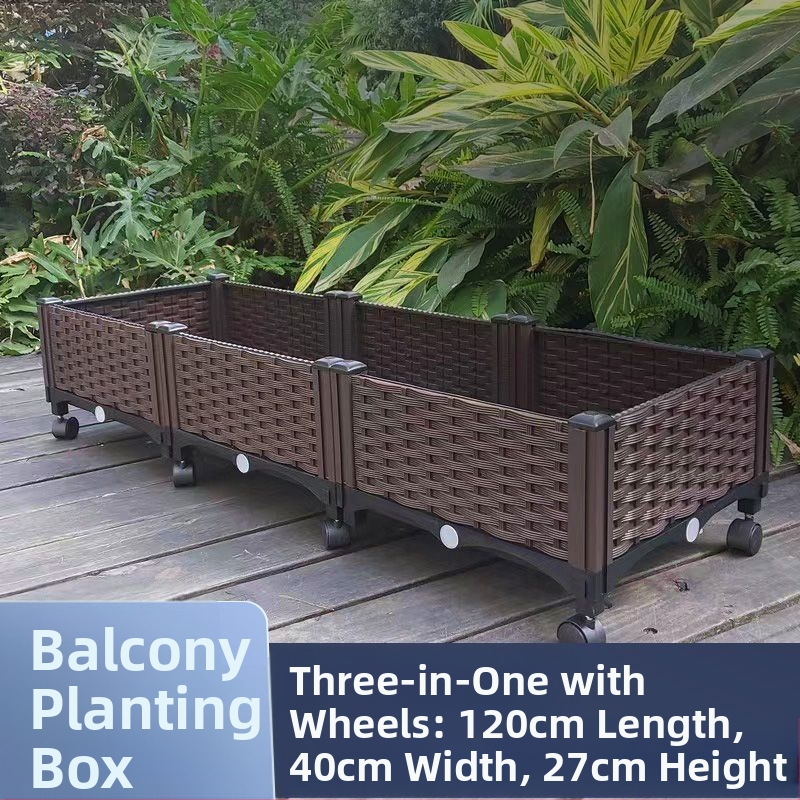 Plastikinė daržo sodinimo dėžė balkonui ir stogui, tvirta ir patvari, stovinti ant grindų, paprastas stilius, namų sodo auginimas