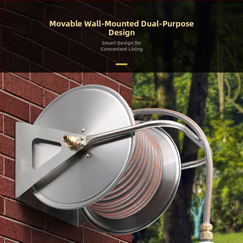 Hongfan Държач за маркуч от неръждаема стомана с автоматичен навивач, висящ монтаж за градина и дома