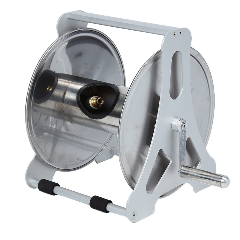 Hongfan Държач за маркуч от неръждаема стомана с автоматичен навивач, висящ монтаж за градина и дома