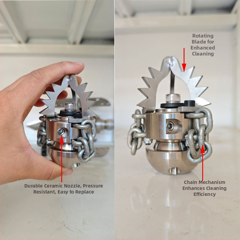 Високонапорна въртяща се дюза за отпушване на канали (неръждаема стомана) - разчиства мазнини, утайки и корени на дървета