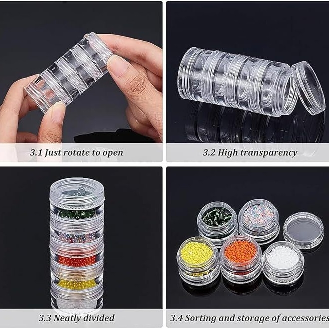 Κυκλικά συστήματα αποθήκευσης χαντριών από πλαστικό PS, με δυνατότητα στοίβαξης, 8 στήλες, 5 επίπεδα, με καπάκι, 5 g χωρητικότητα ανά δοχείο, για χάντρες σπόρου