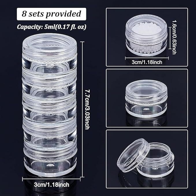 Κυκλικά συστήματα αποθήκευσης χαντριών από πλαστικό PS, με δυνατότητα στοίβαξης, 8 στήλες, 5 επίπεδα, με καπάκι, 5 g χωρητικότητα ανά δοχείο, για χάντρες σπόρου