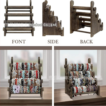 Τετραεπίπενος ξύλινος πάγκος επίδειξης για βραχιόλια και κολιέ, καλλιτεχνικός σχεδιασμός, στερεό ξύλο