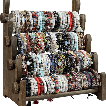 Τετραεπίπενος ξύλινος πάγκος επίδειξης για βραχιόλια και κολιέ, καλλιτεχνικός σχεδιασμός, στερεό ξύλο