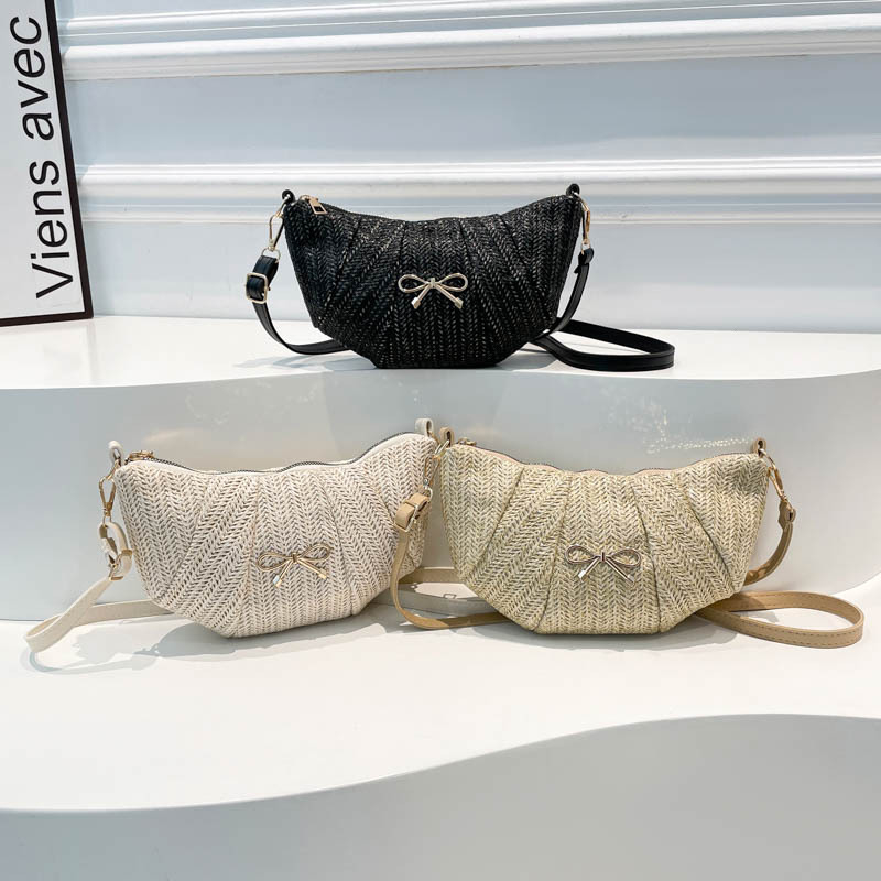 Válltás lánccal, vödör-formájú, PU+szalma anyagból, utcai divat stílus, zipzáras zárás, belső szintetikus bélés