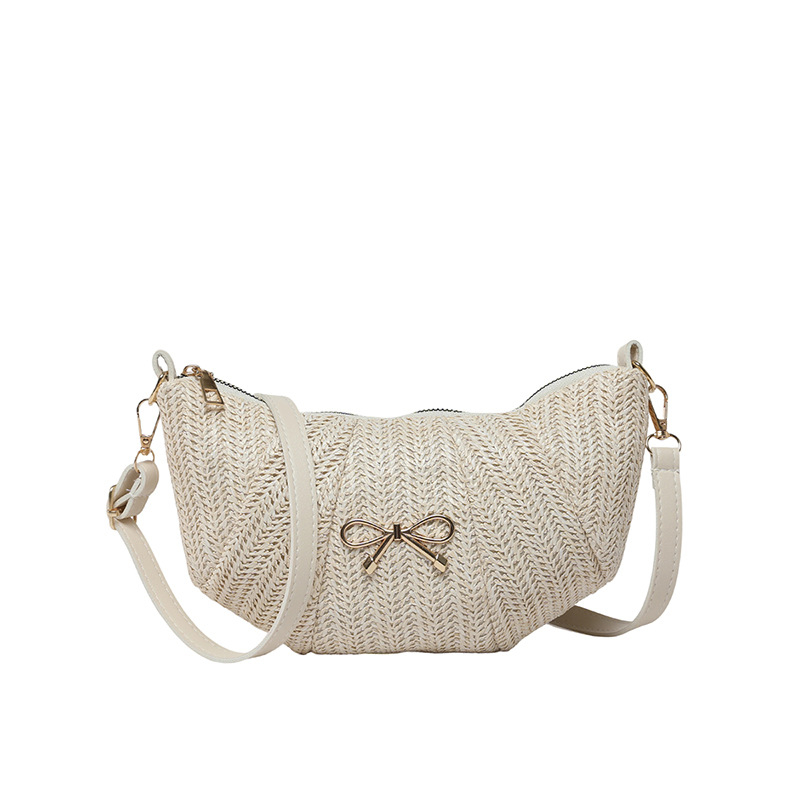 Válltás lánccal, vödör-formájú, PU+szalma anyagból, utcai divat stílus, zipzáras zárás, belső szintetikus bélés