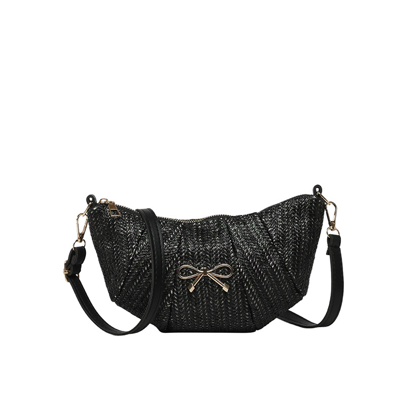 Válltás lánccal, vödör-formájú, PU+szalma anyagból, utcai divat stílus, zipzáras zárás, belső szintetikus bélés