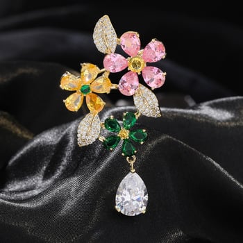 Брошка цвете със циркон, медна основа, серия Принцеса, стил дамски прост