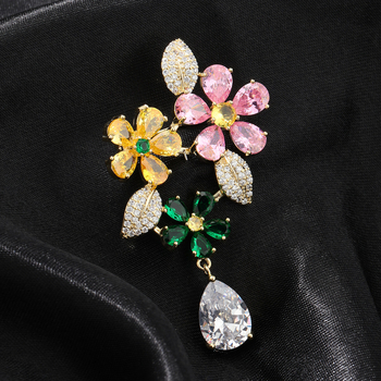Брошка цвете със циркон, медна основа, серия Принцеса, стил дамски прост