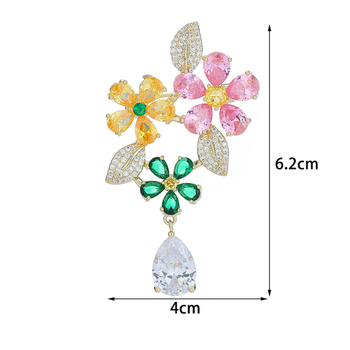 Брошка цвете със циркон, медна основа, серия Принцеса, стил дамски прост