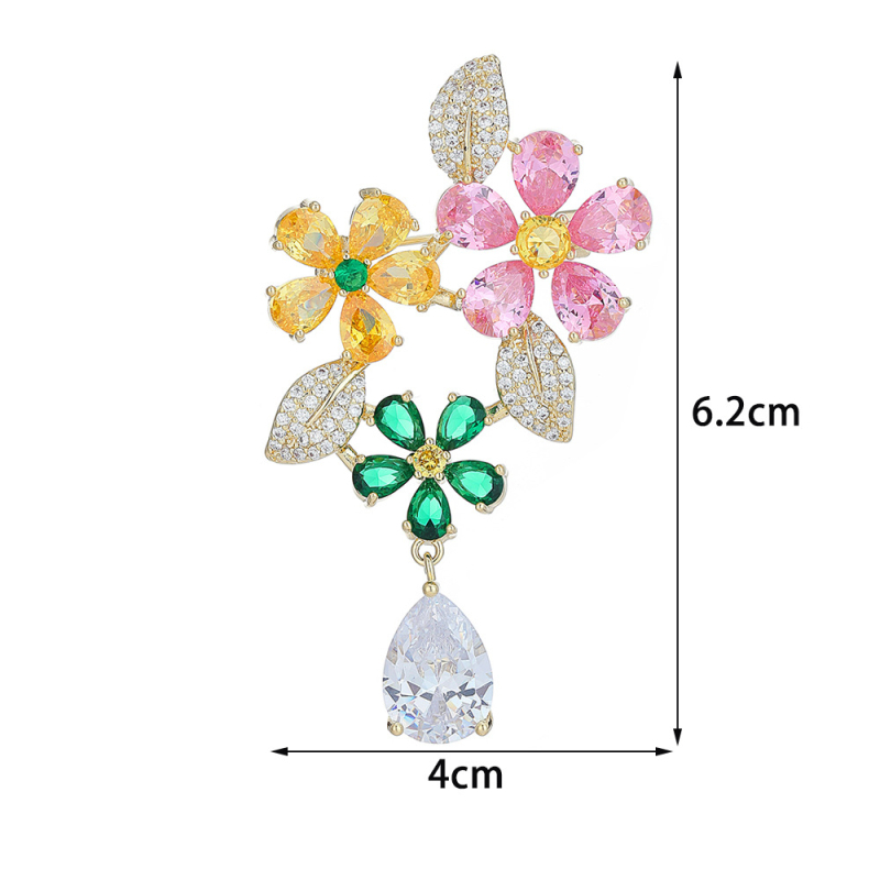 Брошка цвете със циркон, медна основа, серия Принцеса, стил дамски прост