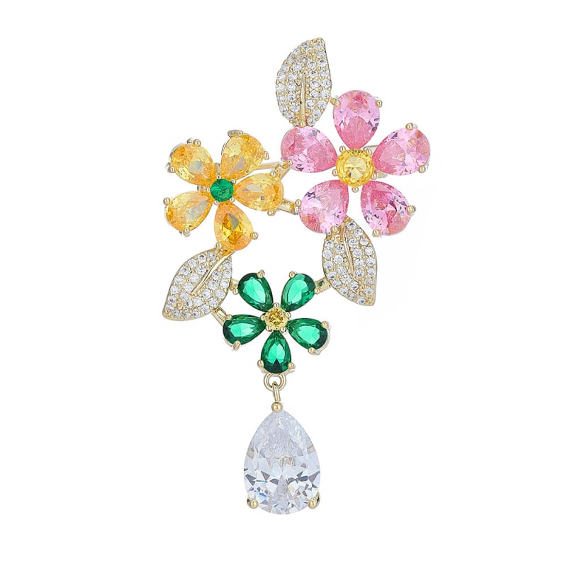 Брошка цвете със циркон, медна основа, серия Принцеса, стил дамски прост