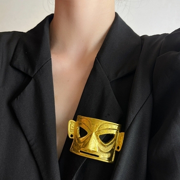 Καρφίτσα – Sanxingdui μάσκα εμνευσμένη 3D πρόσωπο για ζευγάρια, κράμα, ηλεκτροπλατίωση, διπλή χρήση, στυλ προσωπικότητας