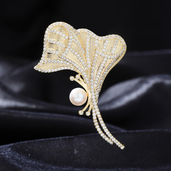 Ginkgo formos segtukas su cirkonų įdėklu, vario pagrindas, Princesių serija