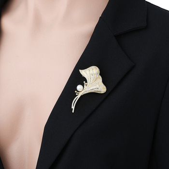 Ginkgo formos segtukas su cirkonų įdėklu, vario pagrindas, Princesių serija