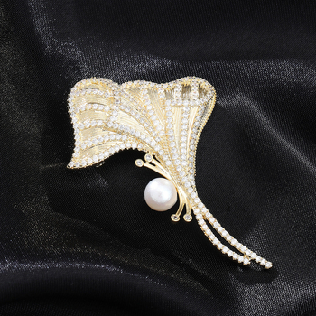 Ginkgo formos segtukas su cirkonų įdėklu, vario pagrindas, Princesių serija