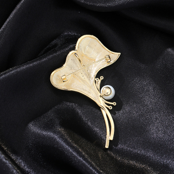 Ginkgo formos segtukas su cirkonų įdėklu, vario pagrindas, Princesių serija