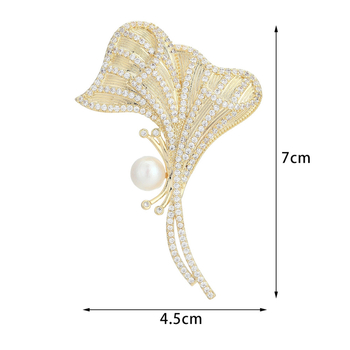 Ginkgo formos segtukas su cirkonų įdėklu, vario pagrindas, Princesių serija